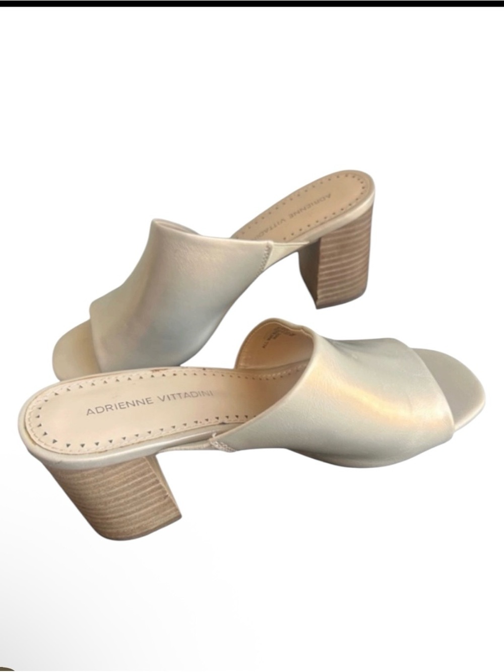 Adrienne Vittadini Albi Cream Block Heel Slide Sandals Women’s 8